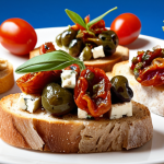**Image Prompt:** Close-up shot of a colorful Mediterranean tapenade featuring sun-dried tomatoes, olives, capers, and feta cheese, arranged attractively on toasted bruschetta slices. Focus on texture and vibrant colors.  Swedish flag in background, subtle.